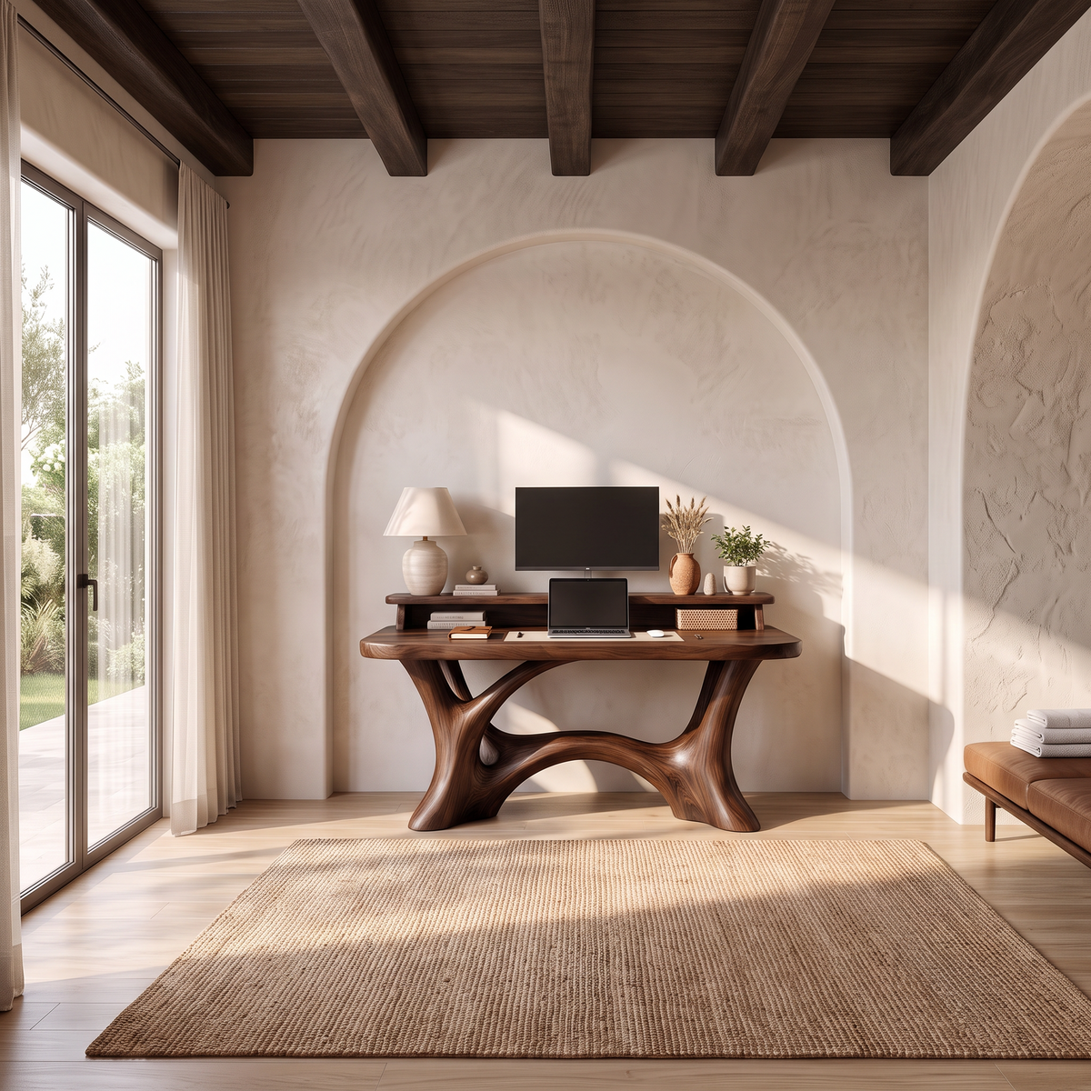Rustic Writing Desk With Integrated Desktop Riser For Home Office