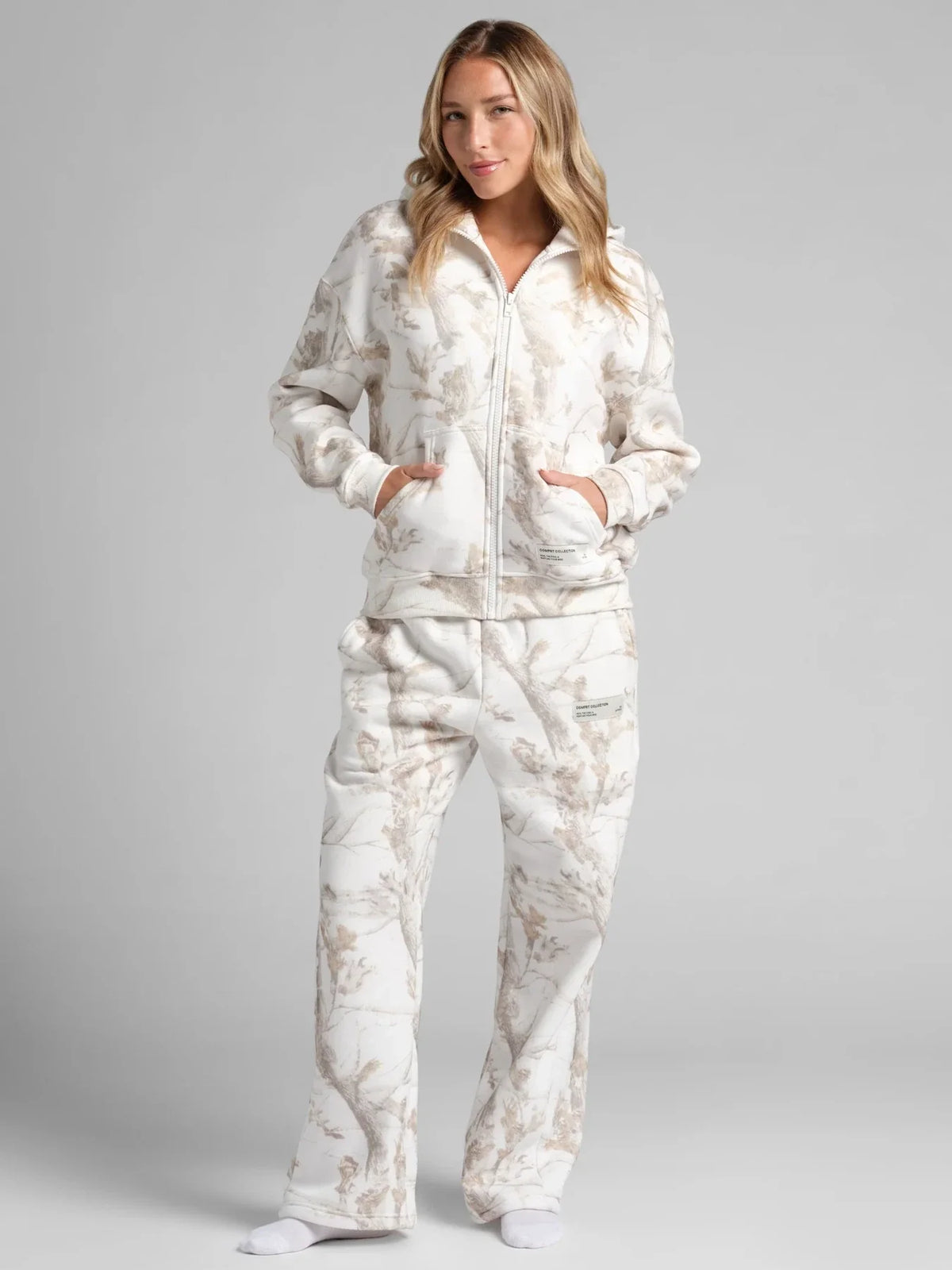 Cropped Camo Zip Hoodie - White