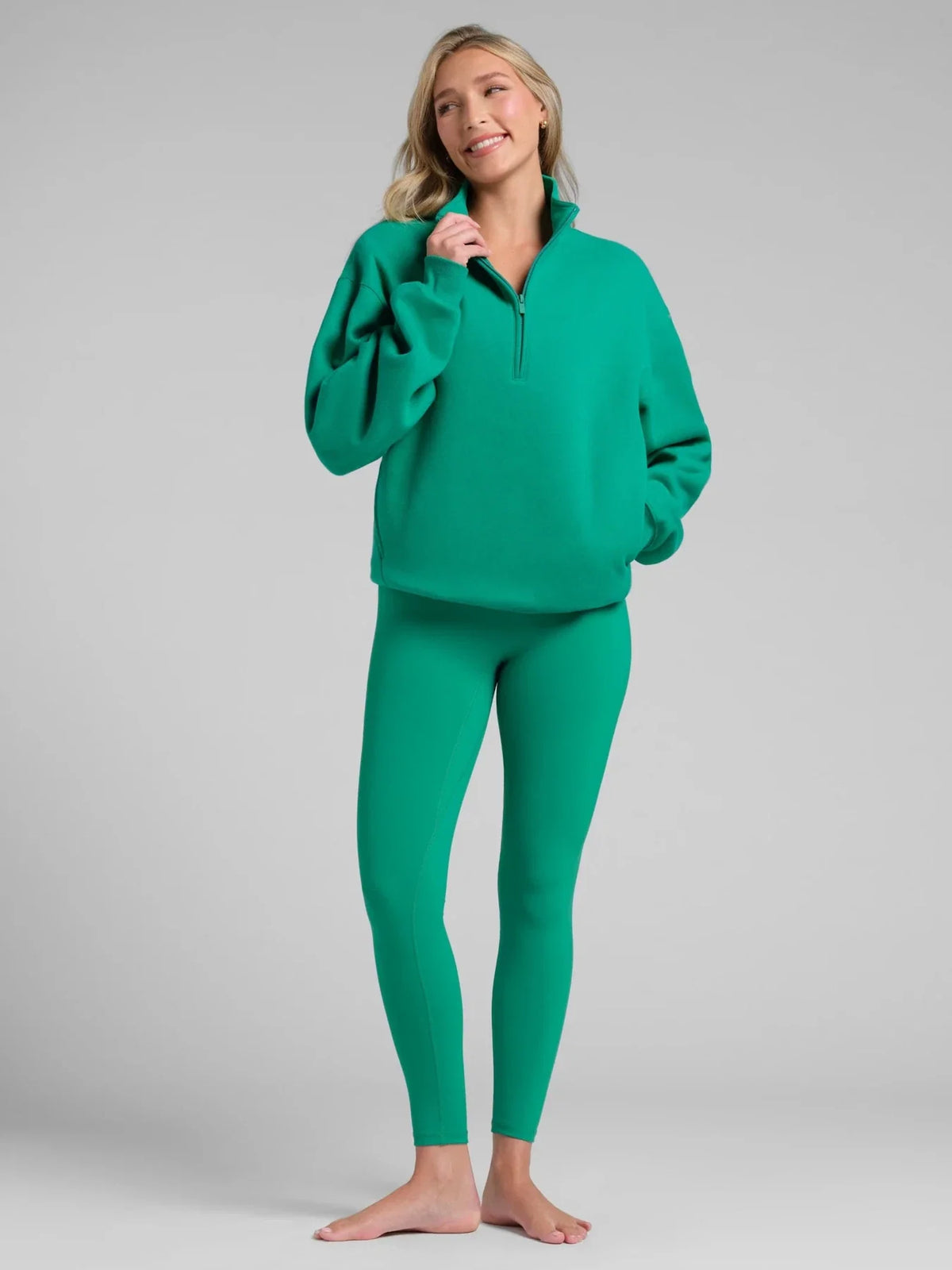 Quarter-Zip Mock Neck Sweatshirt - Green