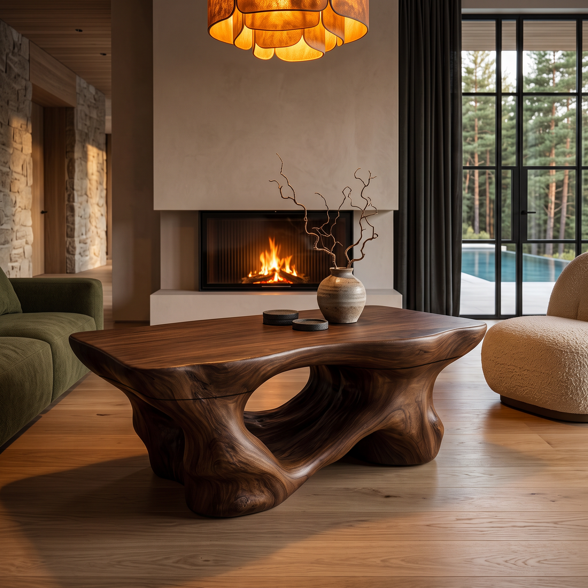 Rustic Coffee Table With Sculptural Root Form Legs For Lounge