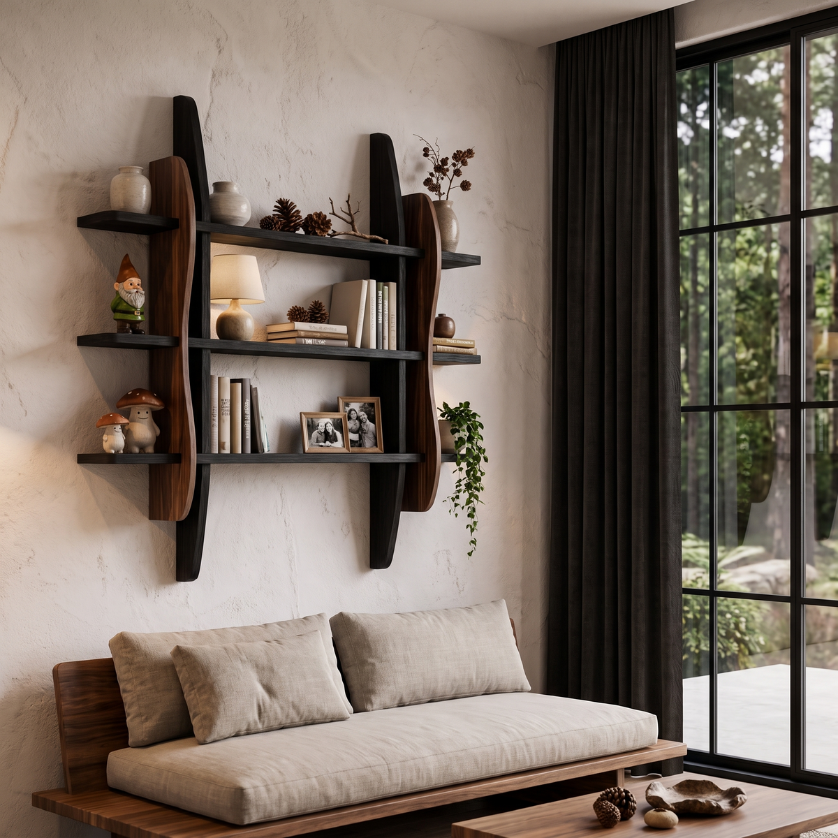 Contemporary Display Shelf With Sculptural Frame Design For Living Room
