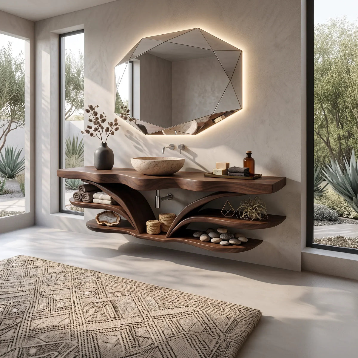 Architectural Wall Mounted Bathroom Vanity Open Shelves For Spa Bathroom