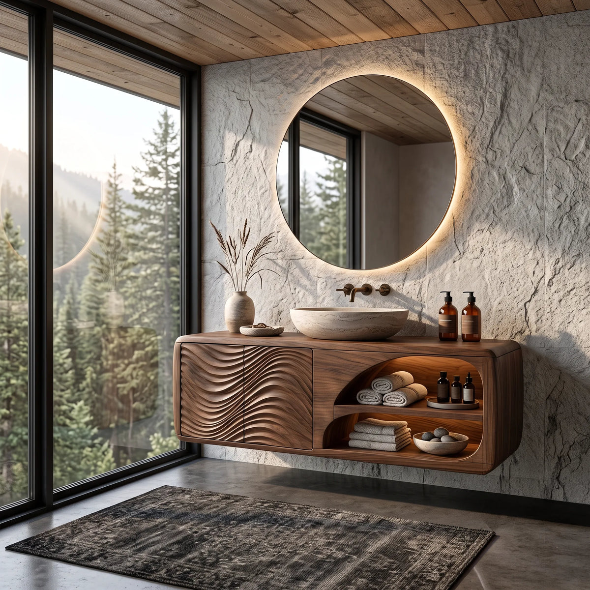 Designer Wall Mounted Bathroom Vanity Curved Shelves For Spa Bathroom