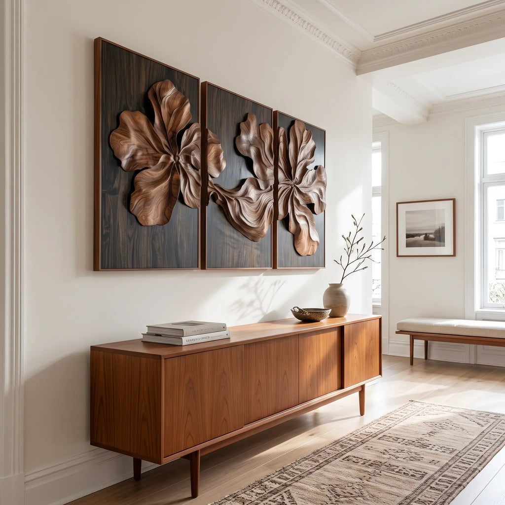 Handcrafted Floral Relief 3D Wall Decor Living Room