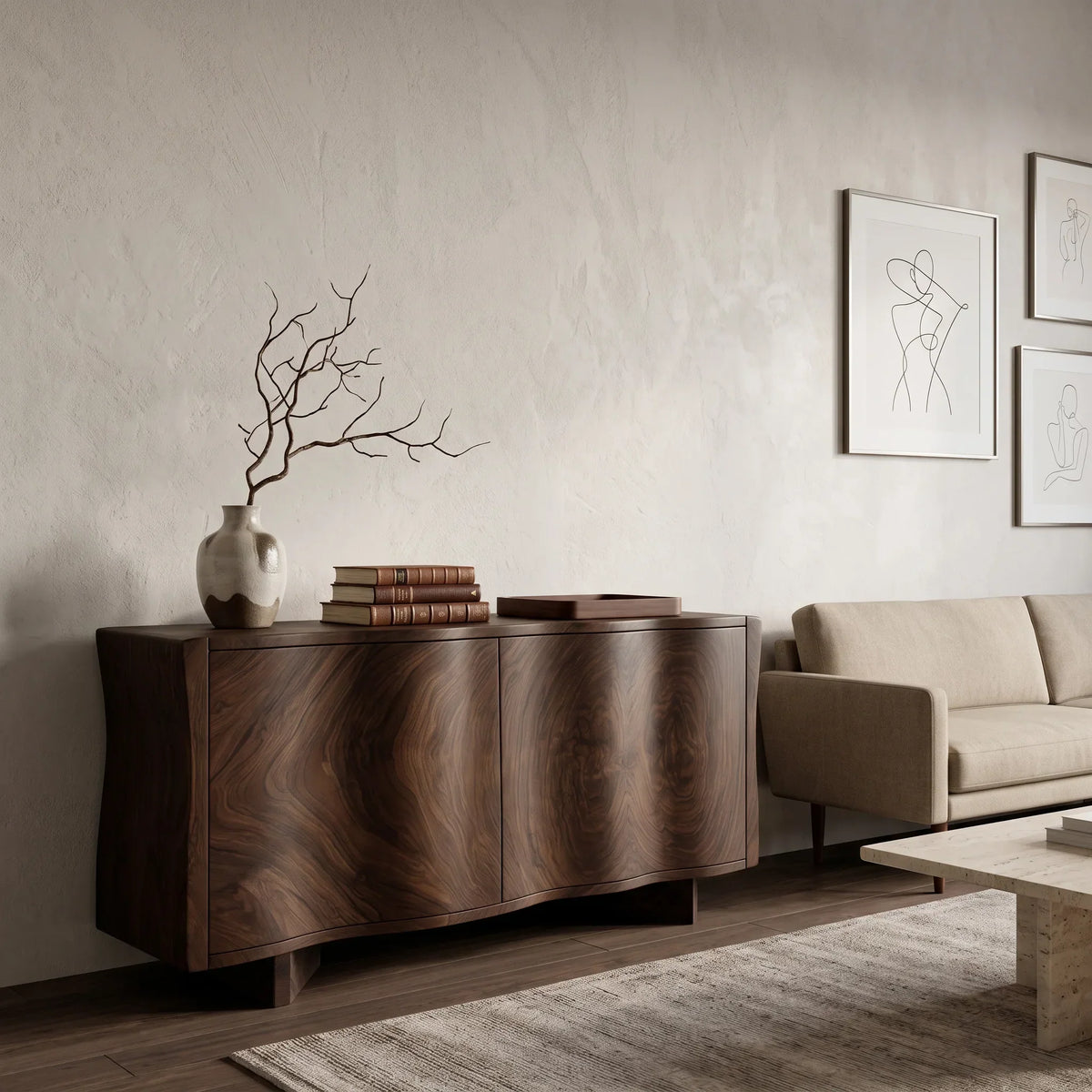 Contemporary Curved Sideboard For Foyer