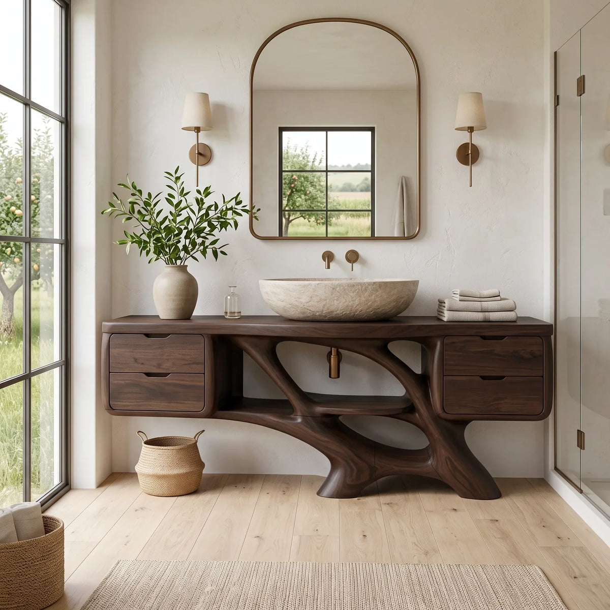 Contemporary Bathroom Vanity Flowing Base With Drawer For Luxury Homes