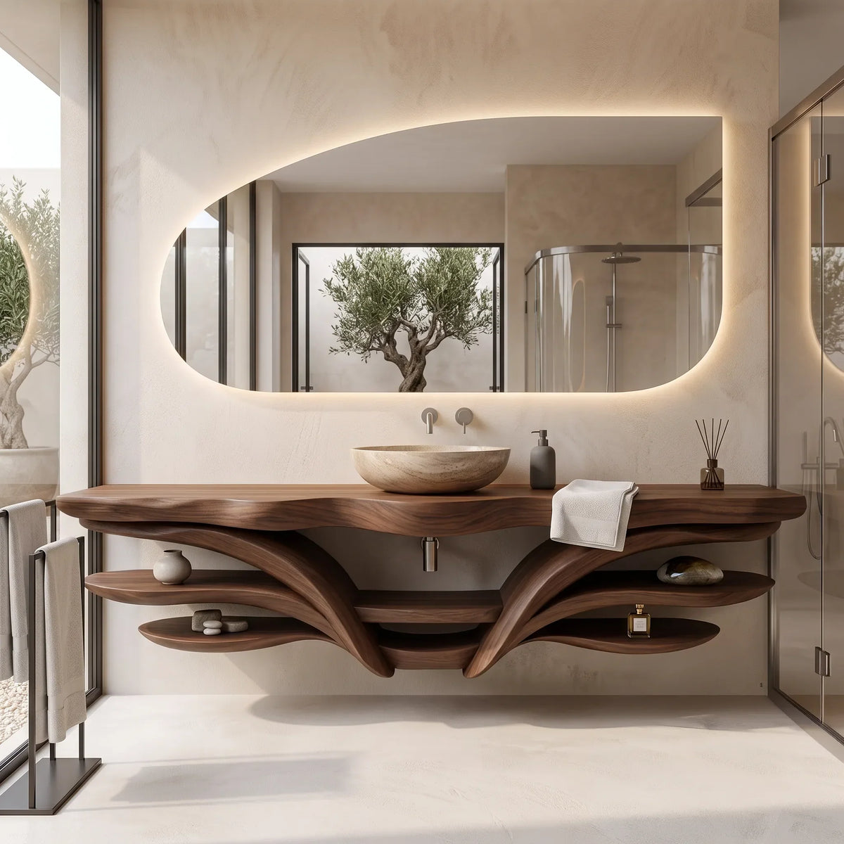 Organic Modern Floating Bathroom Vanity Branch Shelves For Luxury Bathroom