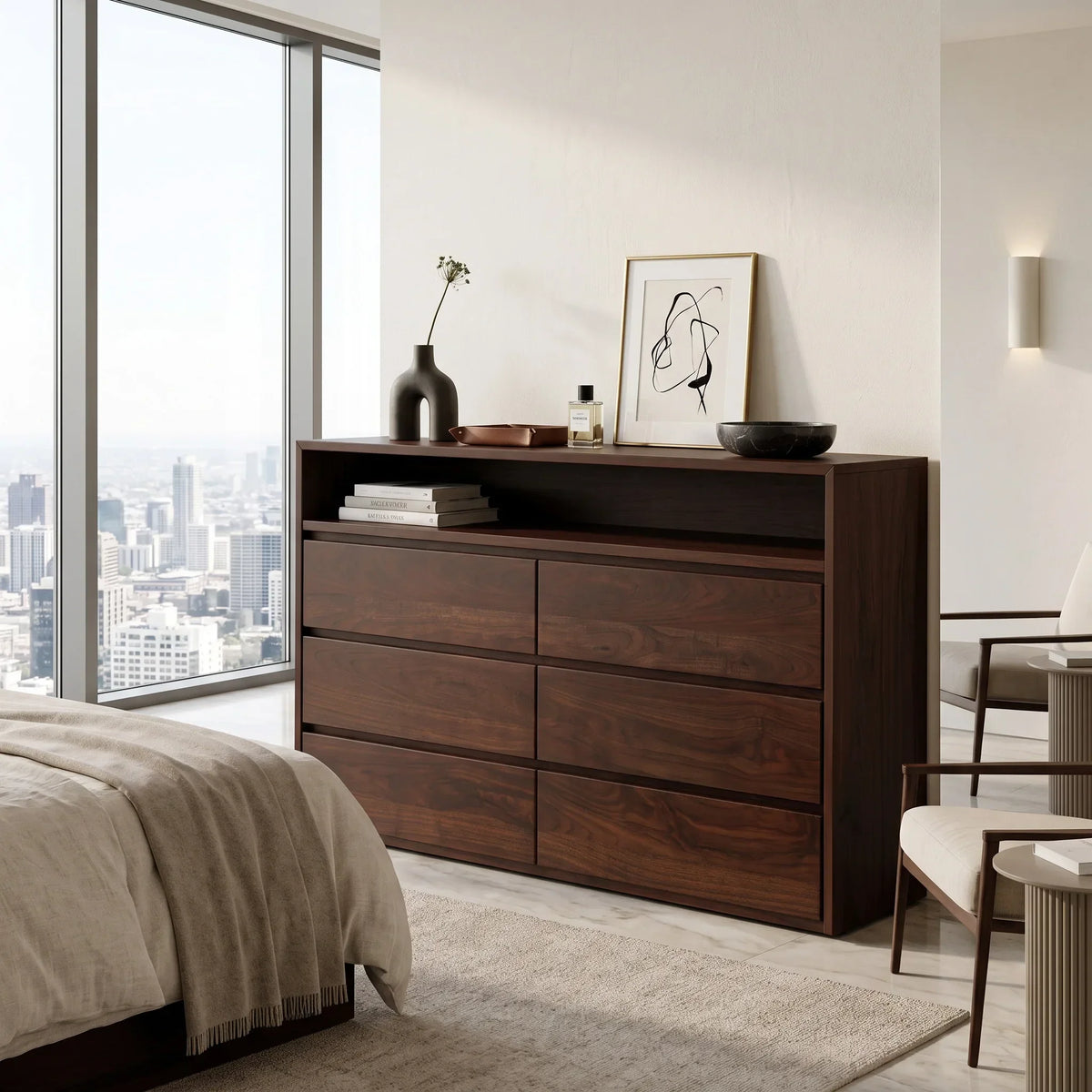 Modern Open Shelf Wooden Dresser For Bedroom