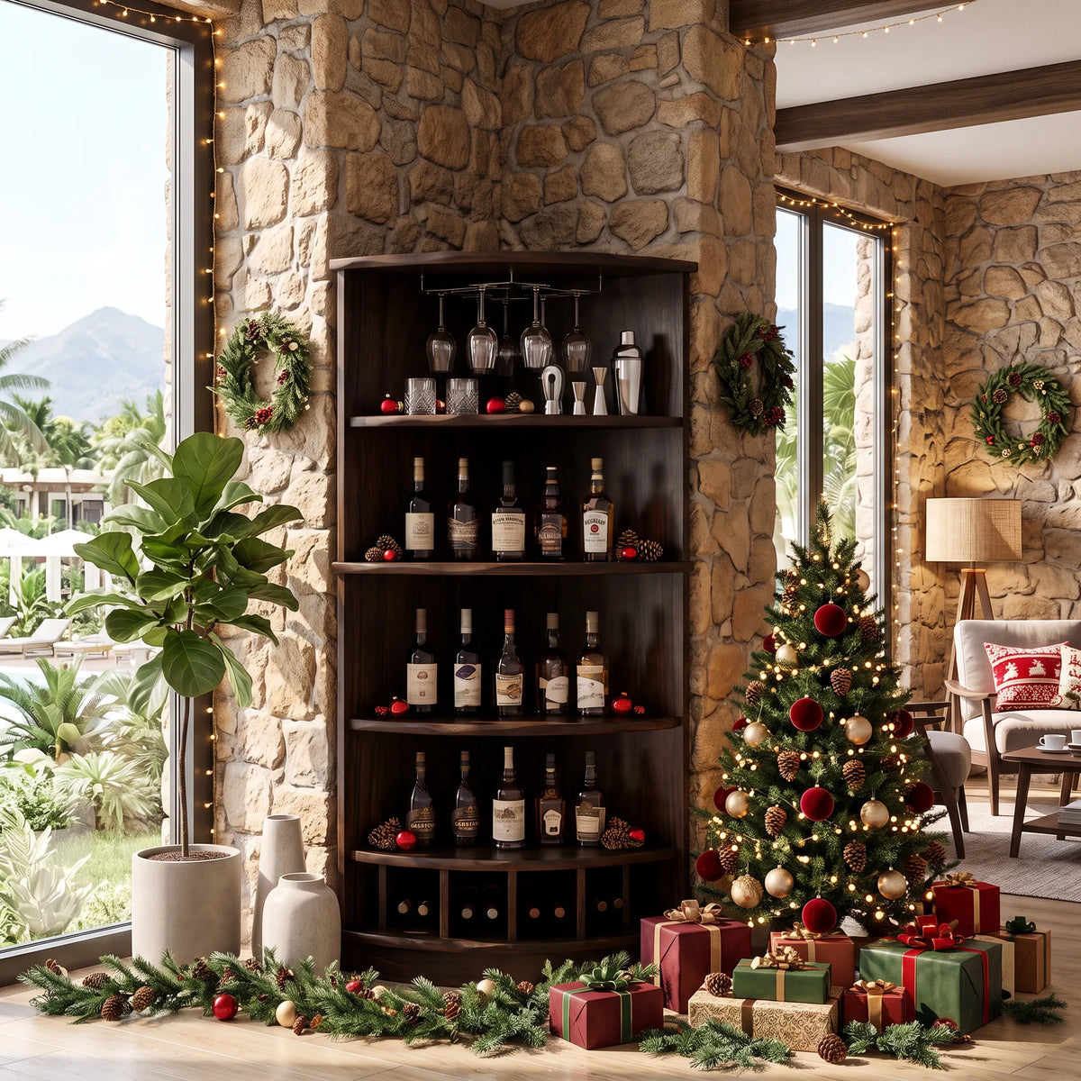 Handcrafted Xmas Corner Wine Cabinet Dining Room
