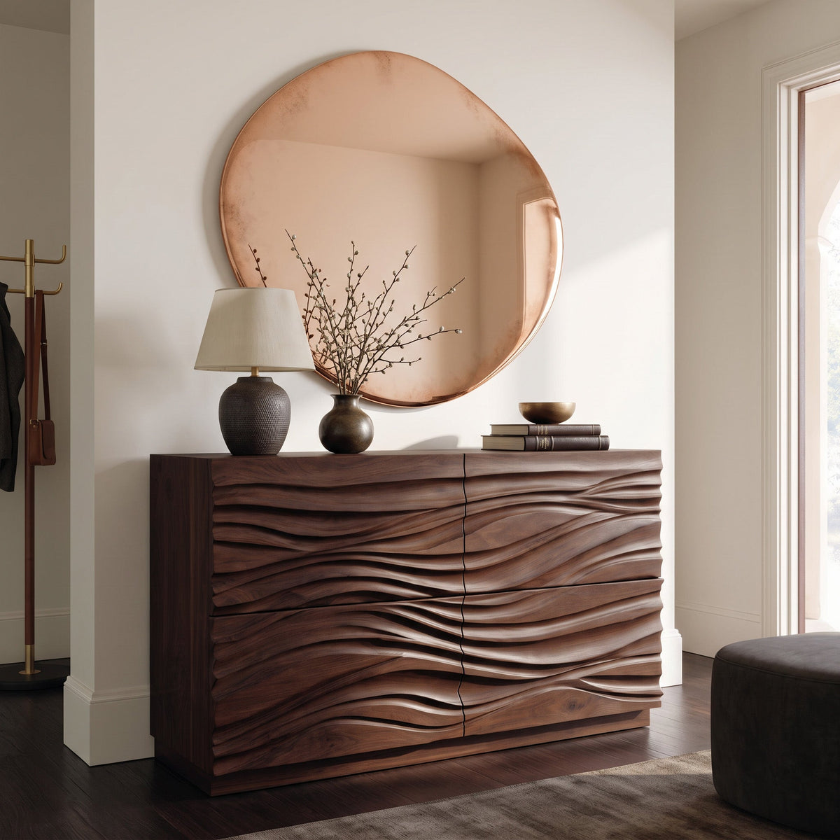 Contemporary Wave Carved Dresser For Bedroom