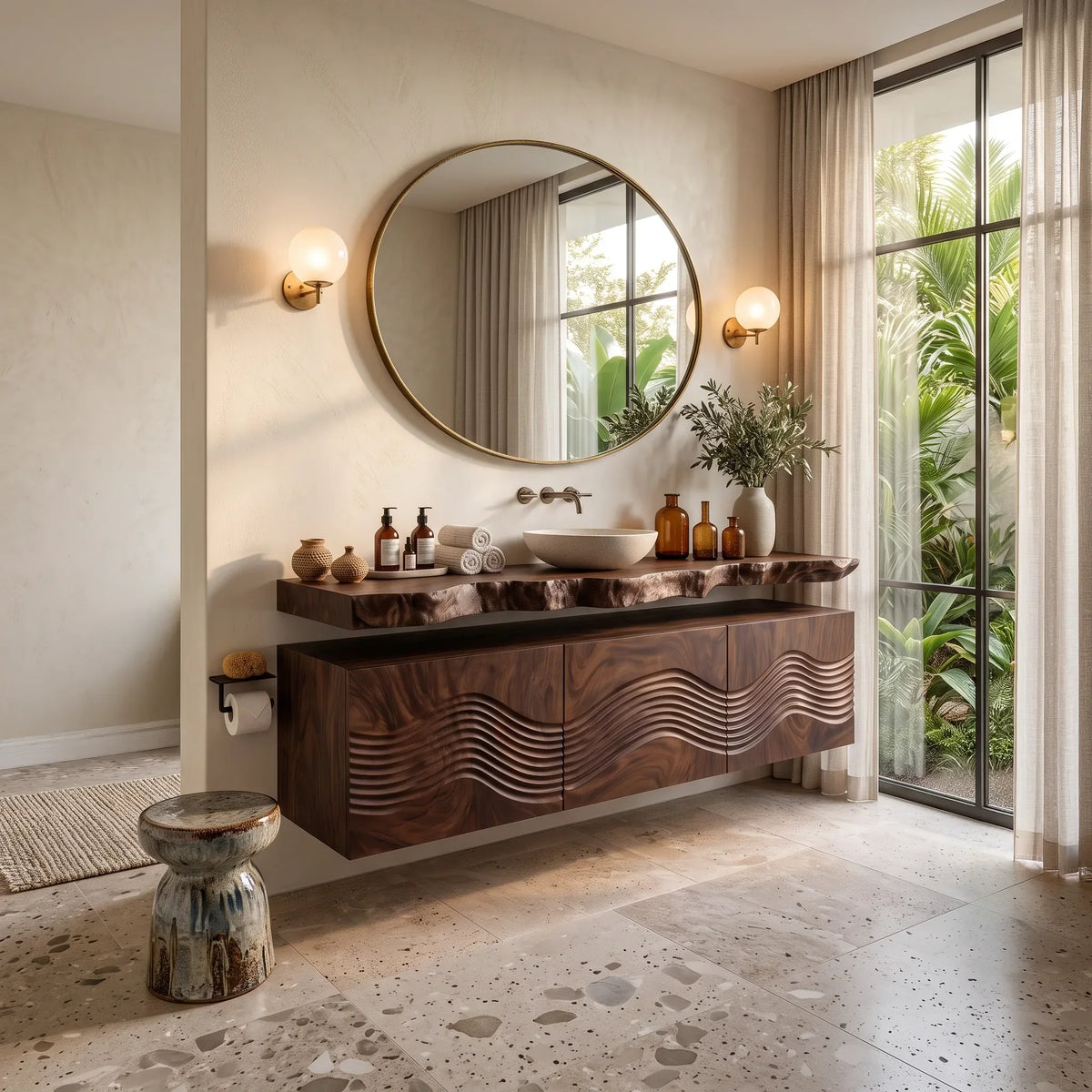 Sculptural Floating Bathroom Vanity Wave Storage For Designer Homes