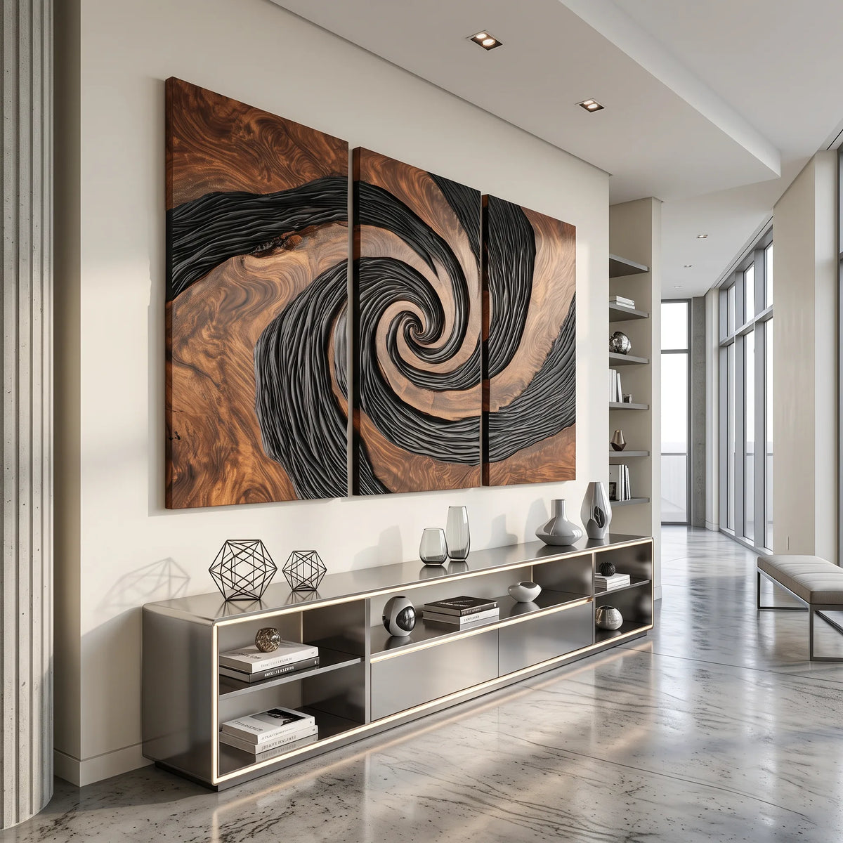 Organic Modern Spiral Triptych 3D Wall Art Urban Loft