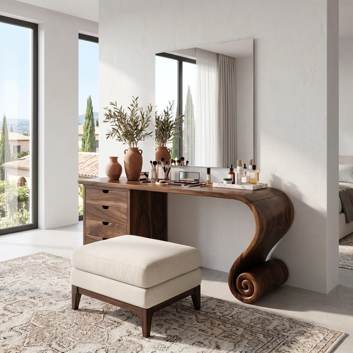 Charming Modern Vanity Desk Makeup Vanity Spiral Leg Drawers For Bedroom
