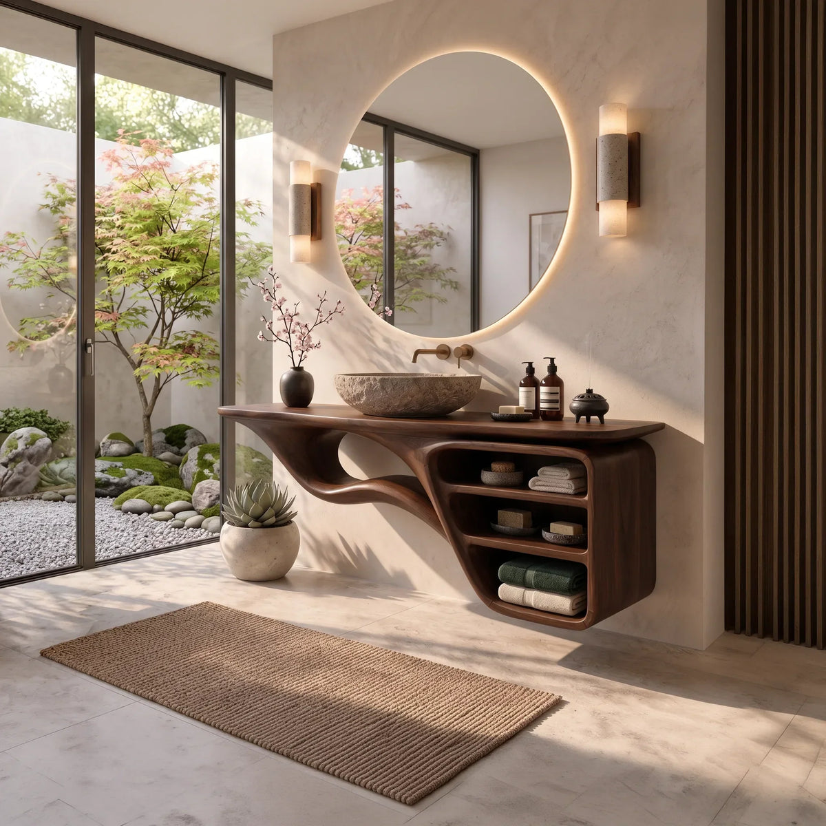 Artisan Floating Bathroom Vanity Flowing Shelves For Luxury Bathroom