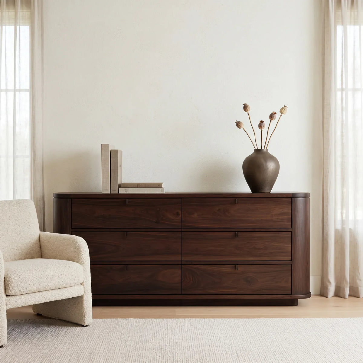Contemporary Curved Six Drawer Dresser For Bedroom