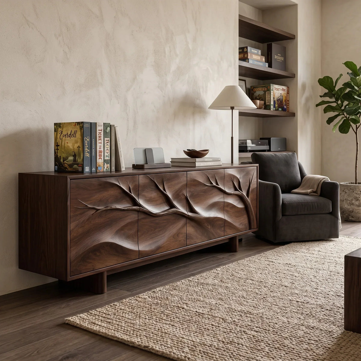 Contemporary Branch Carved Sideboard For Dining Room