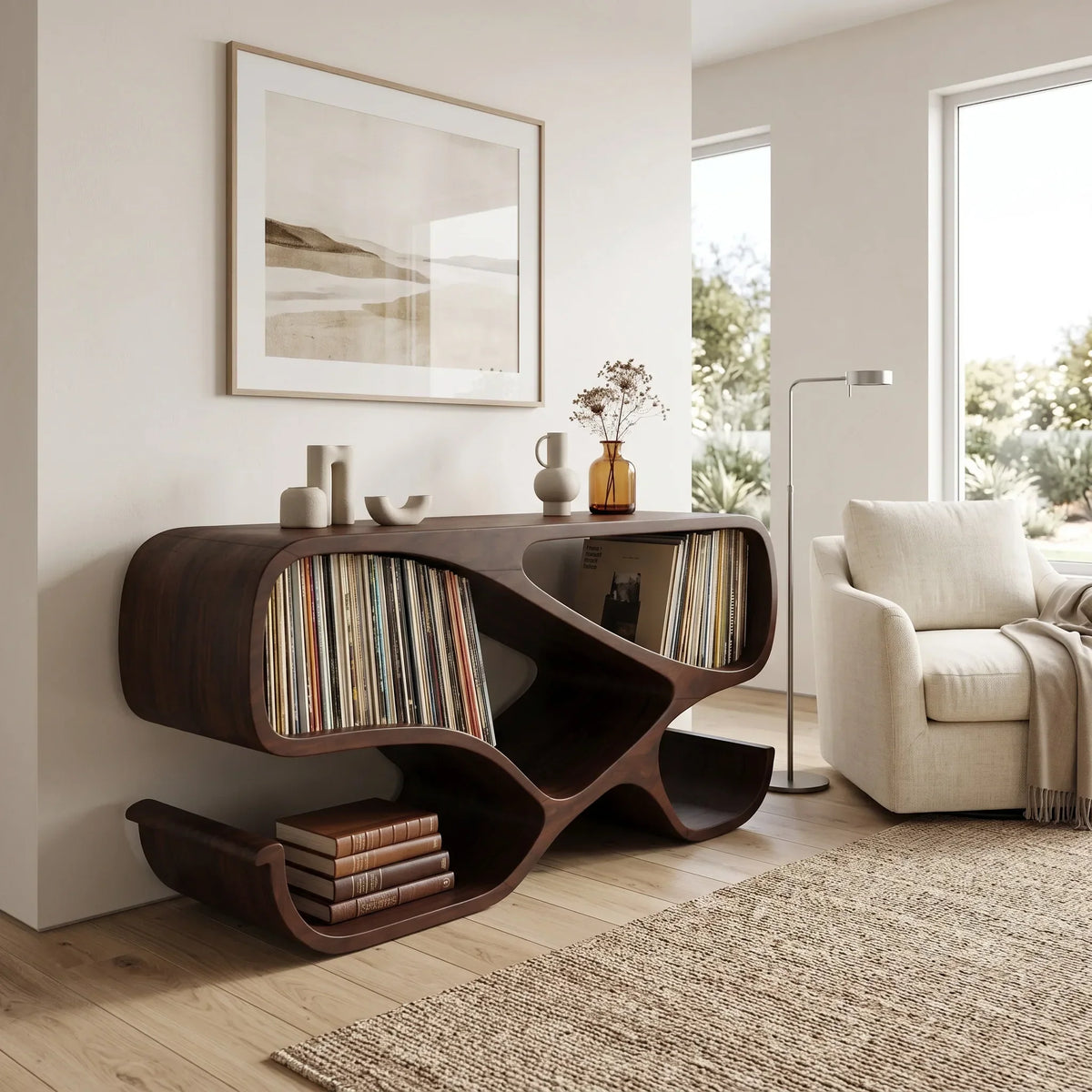 Modern Wooden Record Player Cabinet With Compartments For Living Room