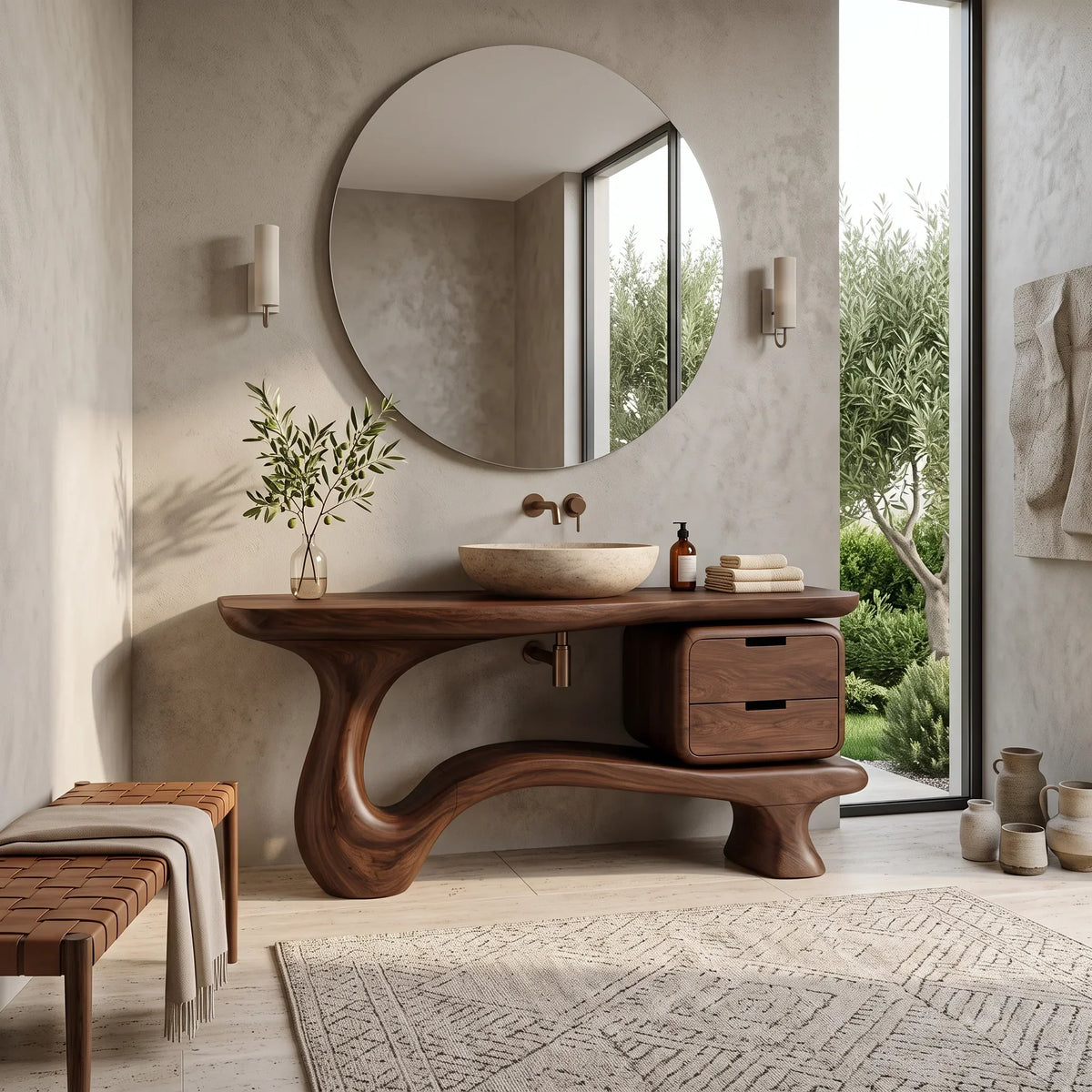 Contemporary Bathroom Vanity Curved Base With Drawer For Modern Ensuite