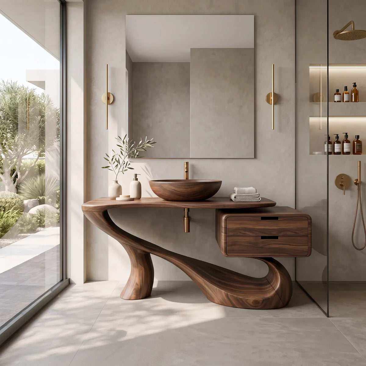 Modern Bathroom Vanity Sculptural Curve With Drawer For Primary Suite