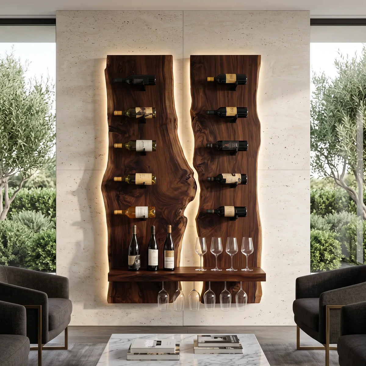 Modern Double Panel Wine Rack With Display Shelf For Home Bar