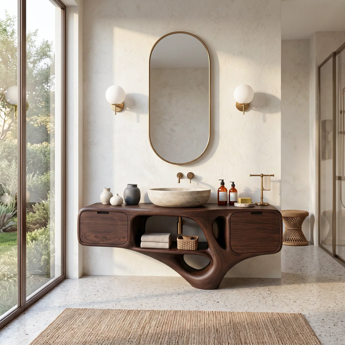 Luxury Bathroom Vanity Dual Cabinets With Open Shelf For Ensuite