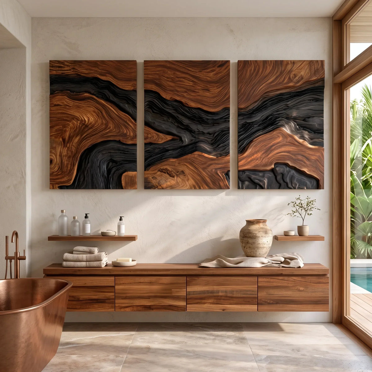 Handcrafted Mountain River Triptych Wall Art Modern Entryway