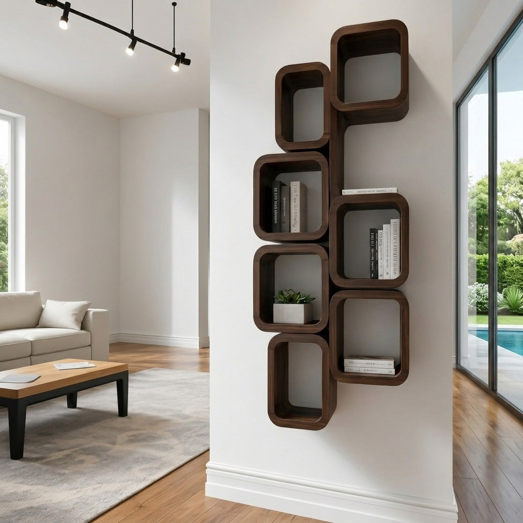 Modern Wall Mounted Bookshelf With Square Design For Living Room