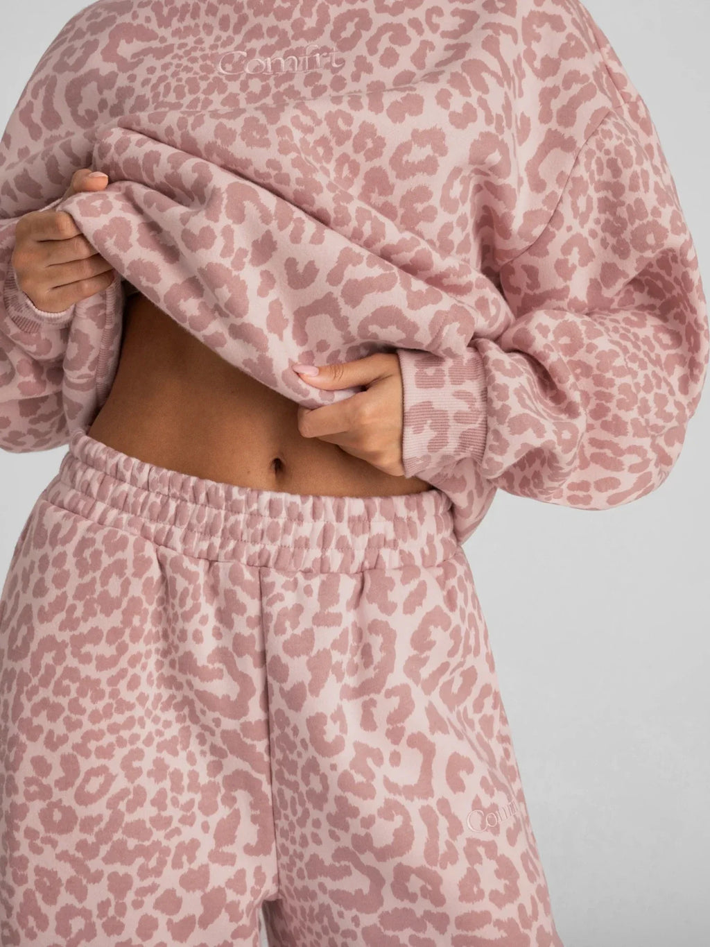 Leopard Print Jogger Sweatpants - Blush