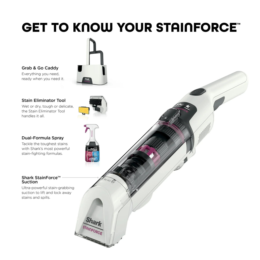 Shark Cordless Portable Spot, Stain, And Odor Remover System With Storage Caddy And Full-Size Cleaning Solution, White - HX100