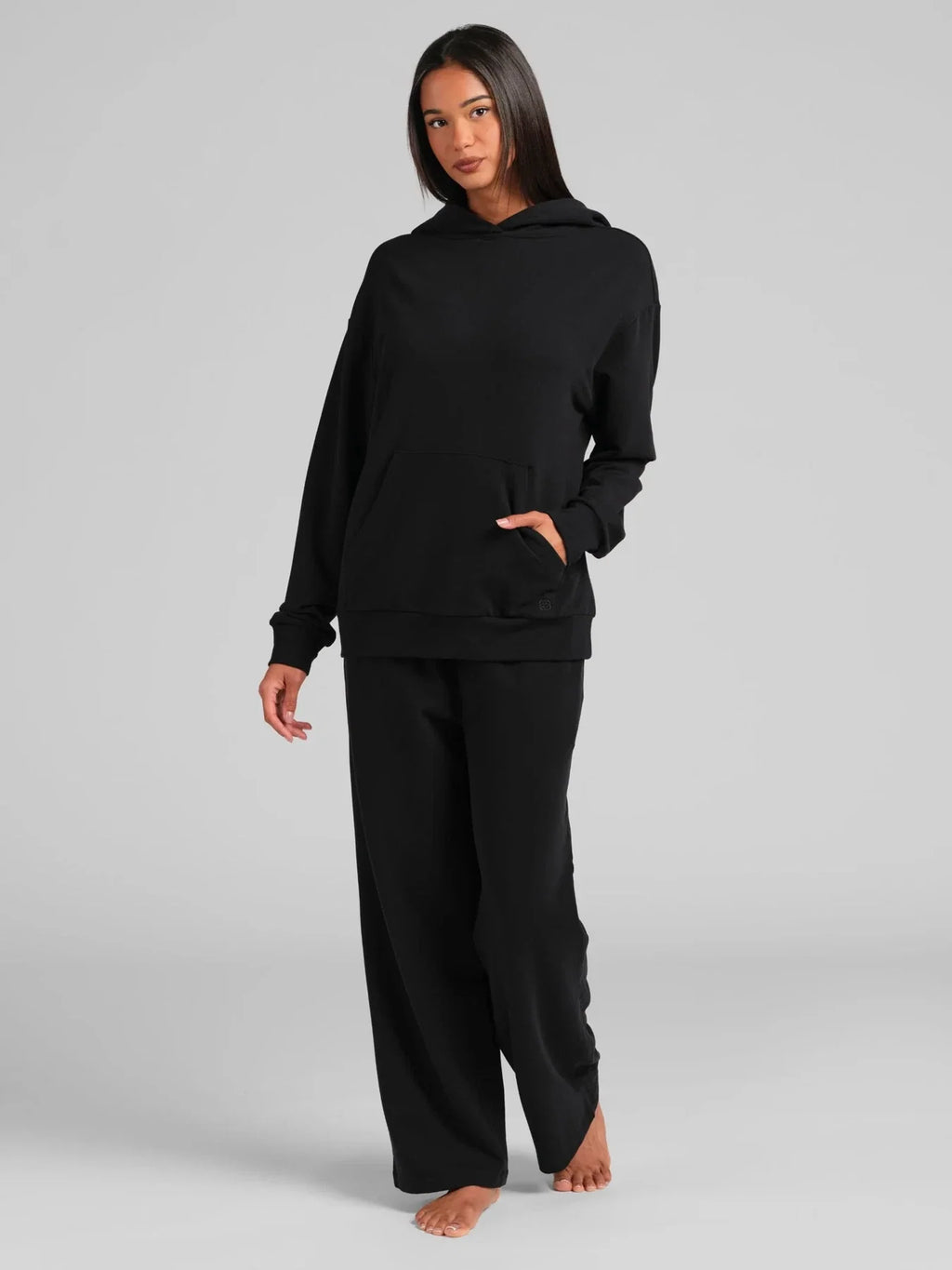 Lightweight Terry Straight Leg Pants - Black