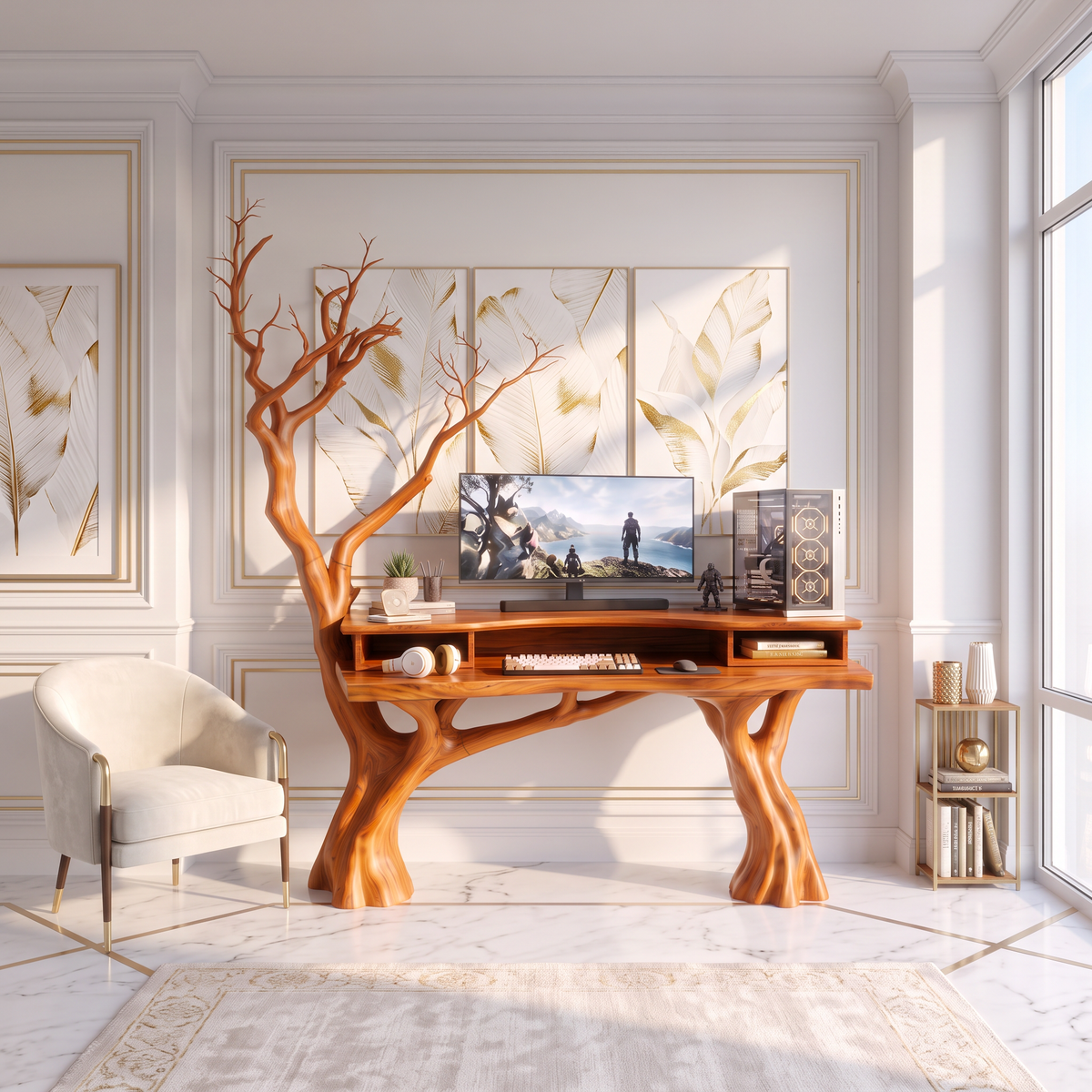 Organic Office Desk With Branch Inspired Frame For Home Office