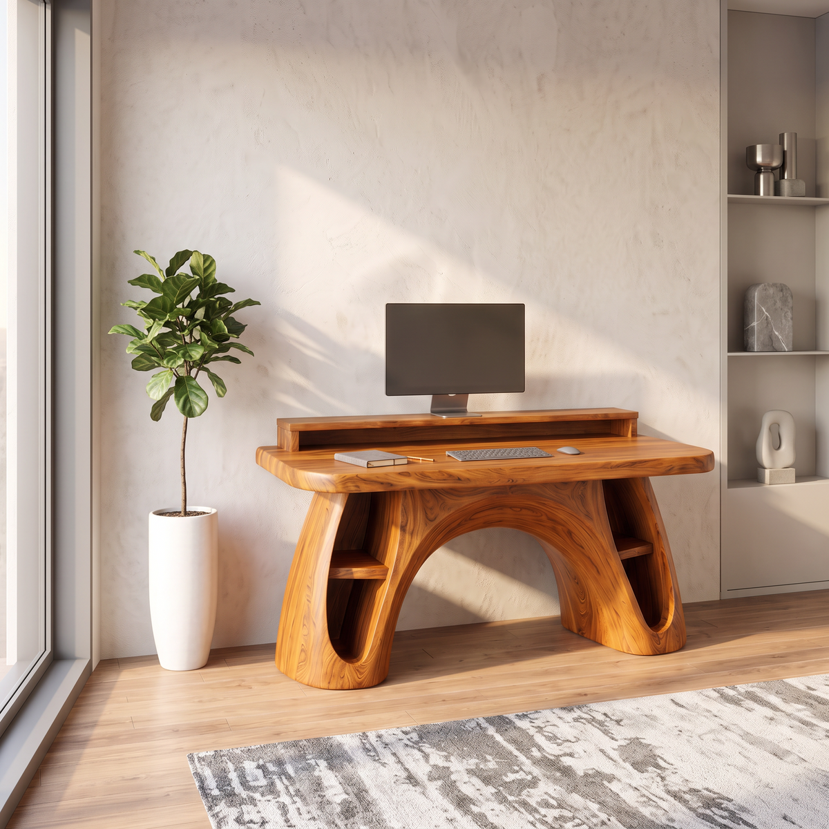 Contemporary Office Desk With Raised Monitor Platform For Workspace