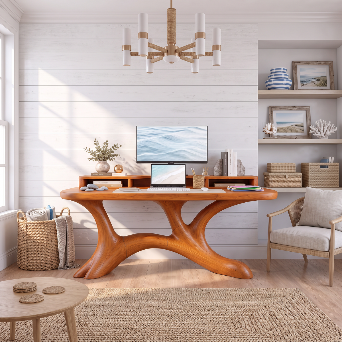 Scandinavian Corner Desk With Raised Monitor Stand For Home Office