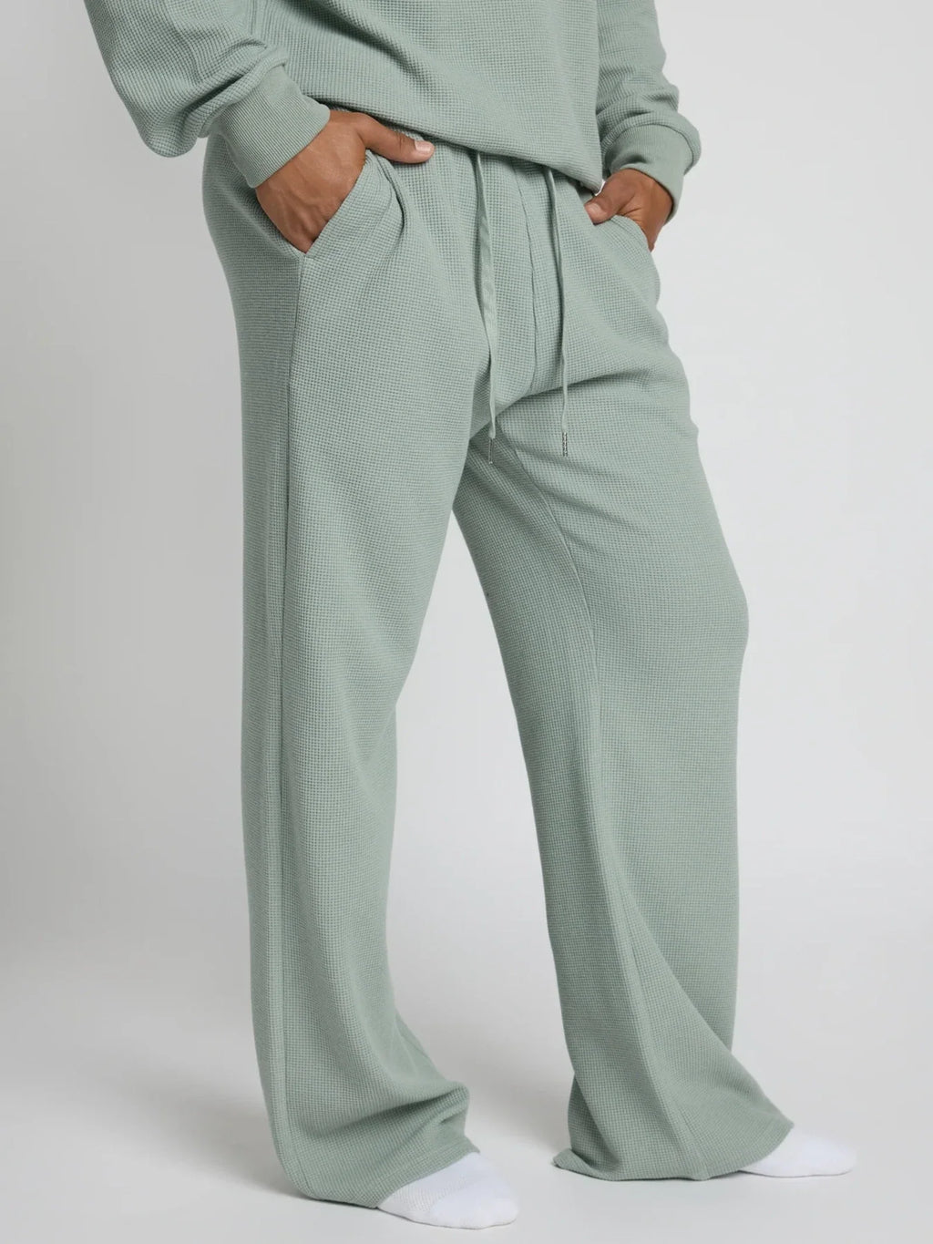 Waffle-Knit Lounge Pants - Sage Green