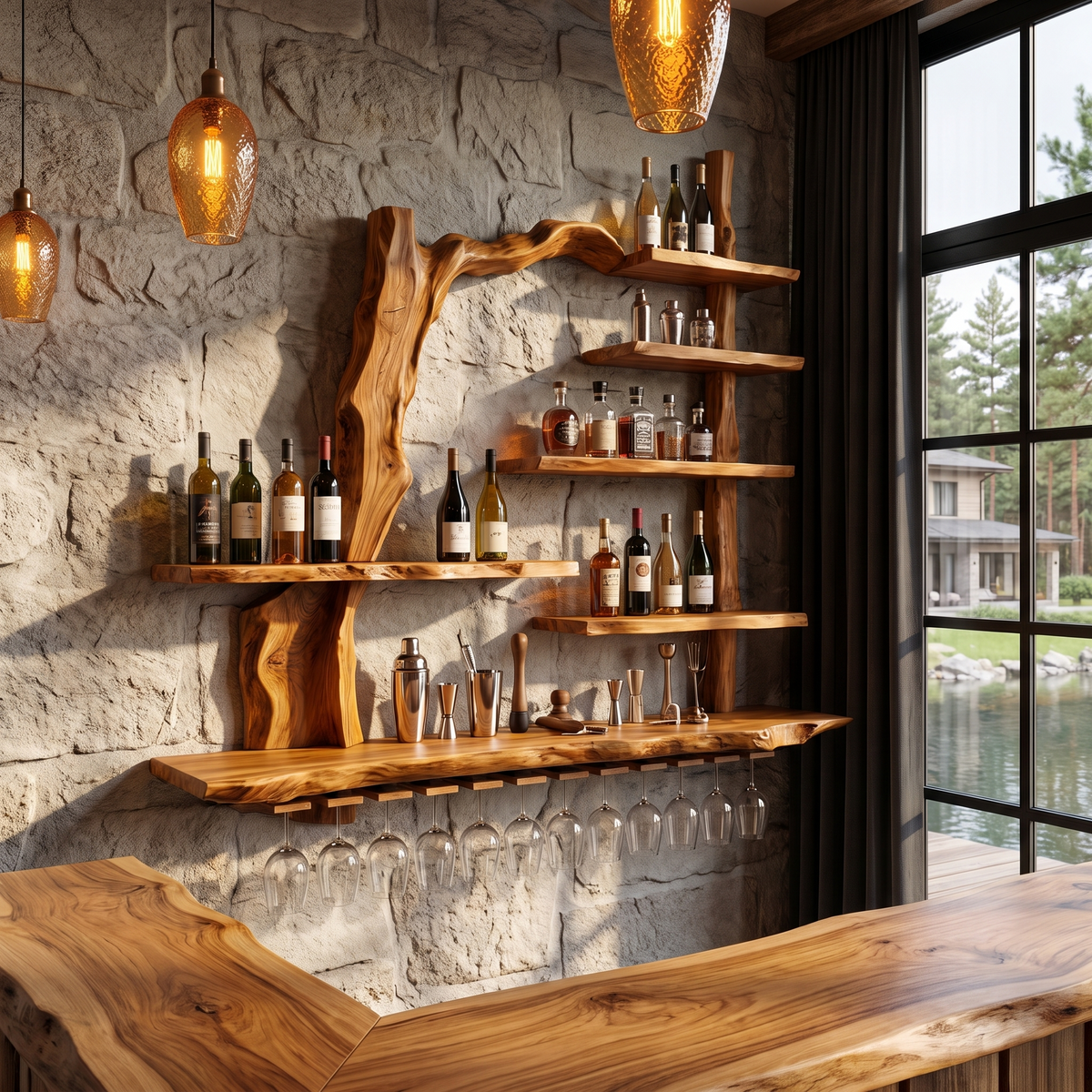 Contemporary Wall Hanging Wine Rack With Artistic Design For Home Bar