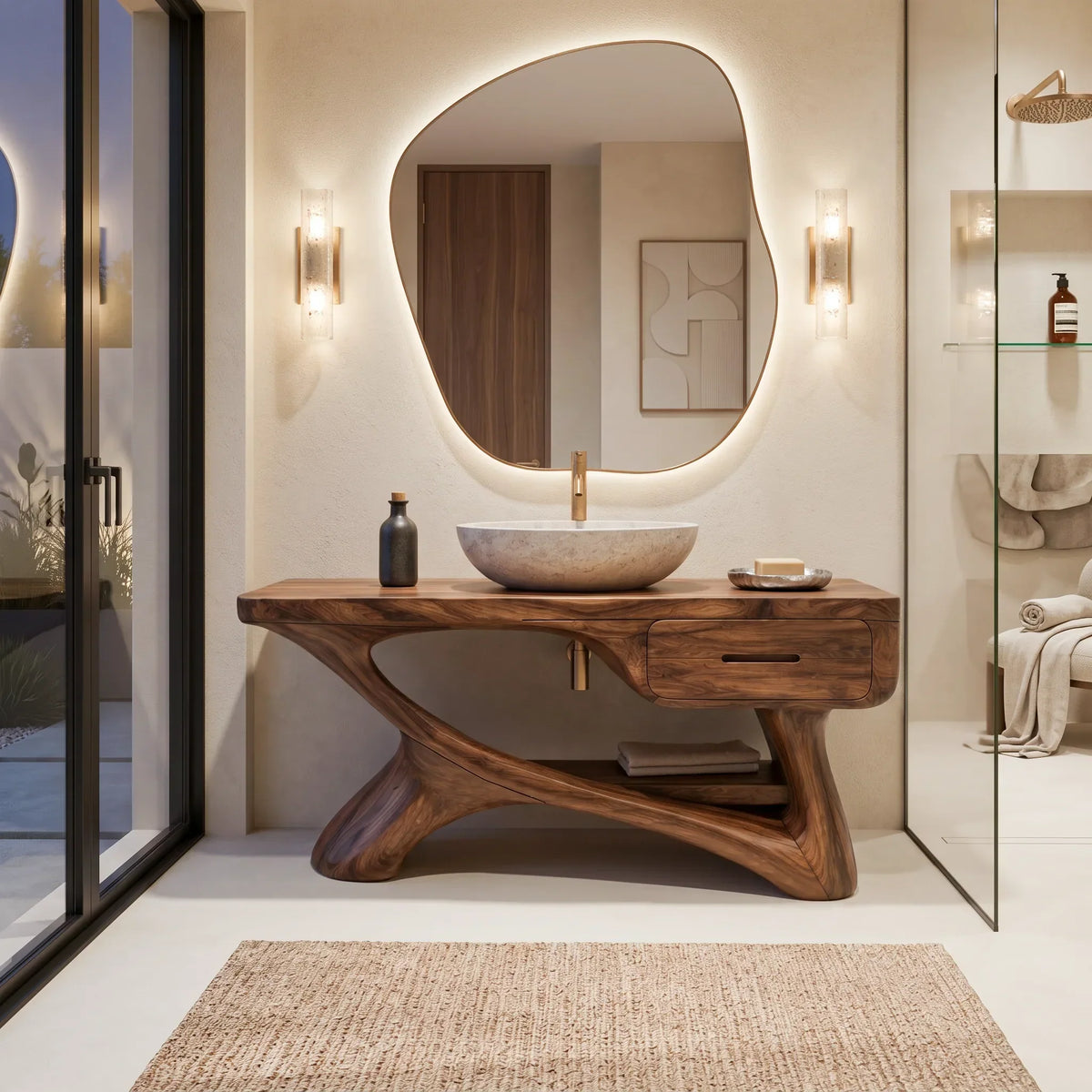 Contemporary Bathroom Vanity Flowing Frame With Drawer For Luxury Ensuite