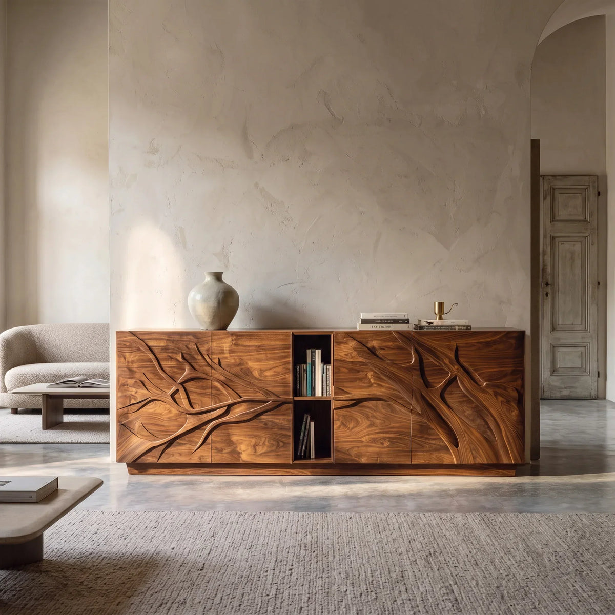 Modern Branch Carved Sideboard For Living Room