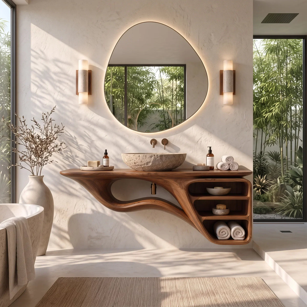 Artisan Floating Bathroom Vanity Flowing Shelves For Luxury Bathroom