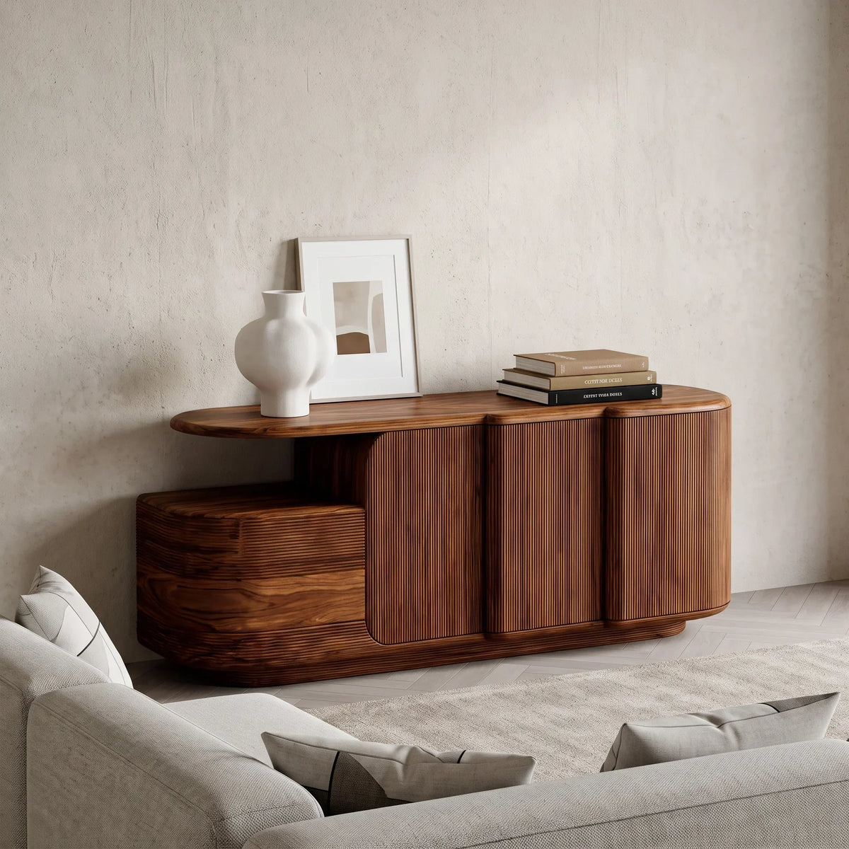 Contemporary Fluted Storage Sideboard For Entryway