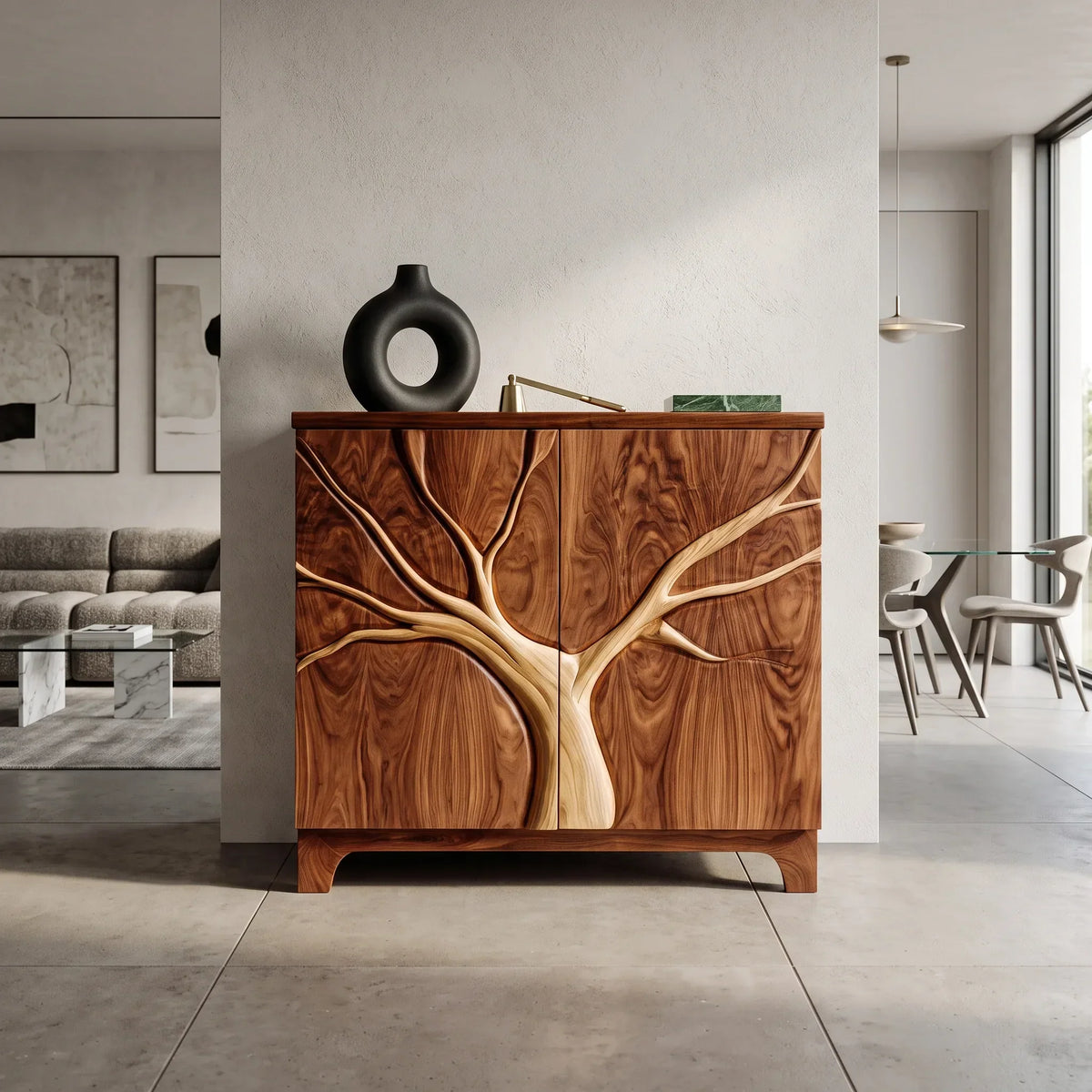 Contemporary Tree Carved Cabinet For Foyer