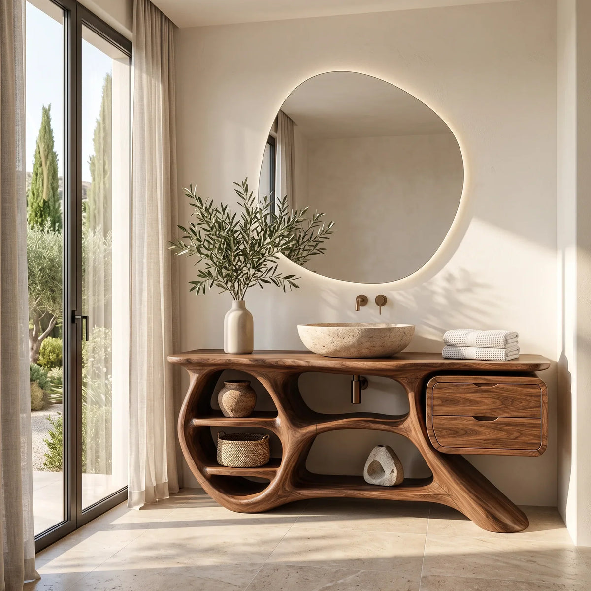 Organic Modern Bathroom Vanity Shelves With Drawers For Luxury Homes