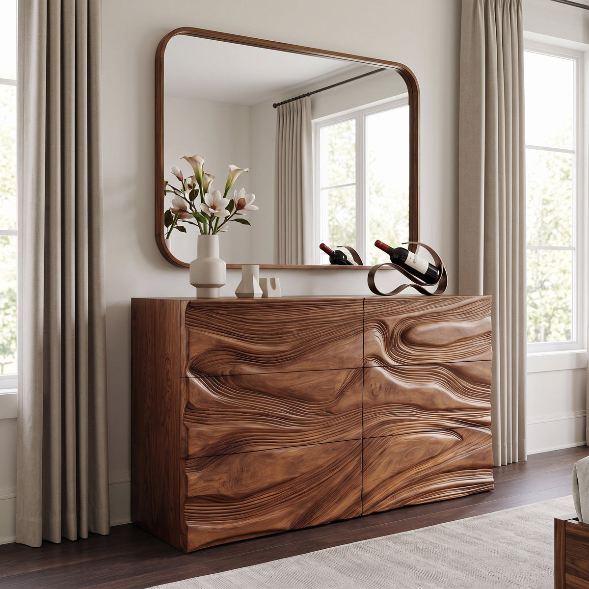 Contemporary Sculptural Carved Dresser For Living Room