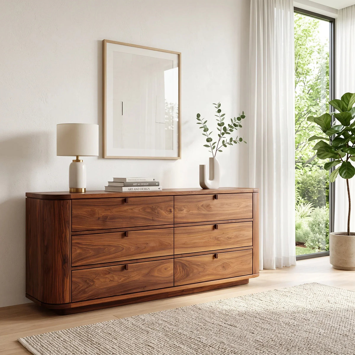 Contemporary Curved Six Drawer Dresser For Bedroom