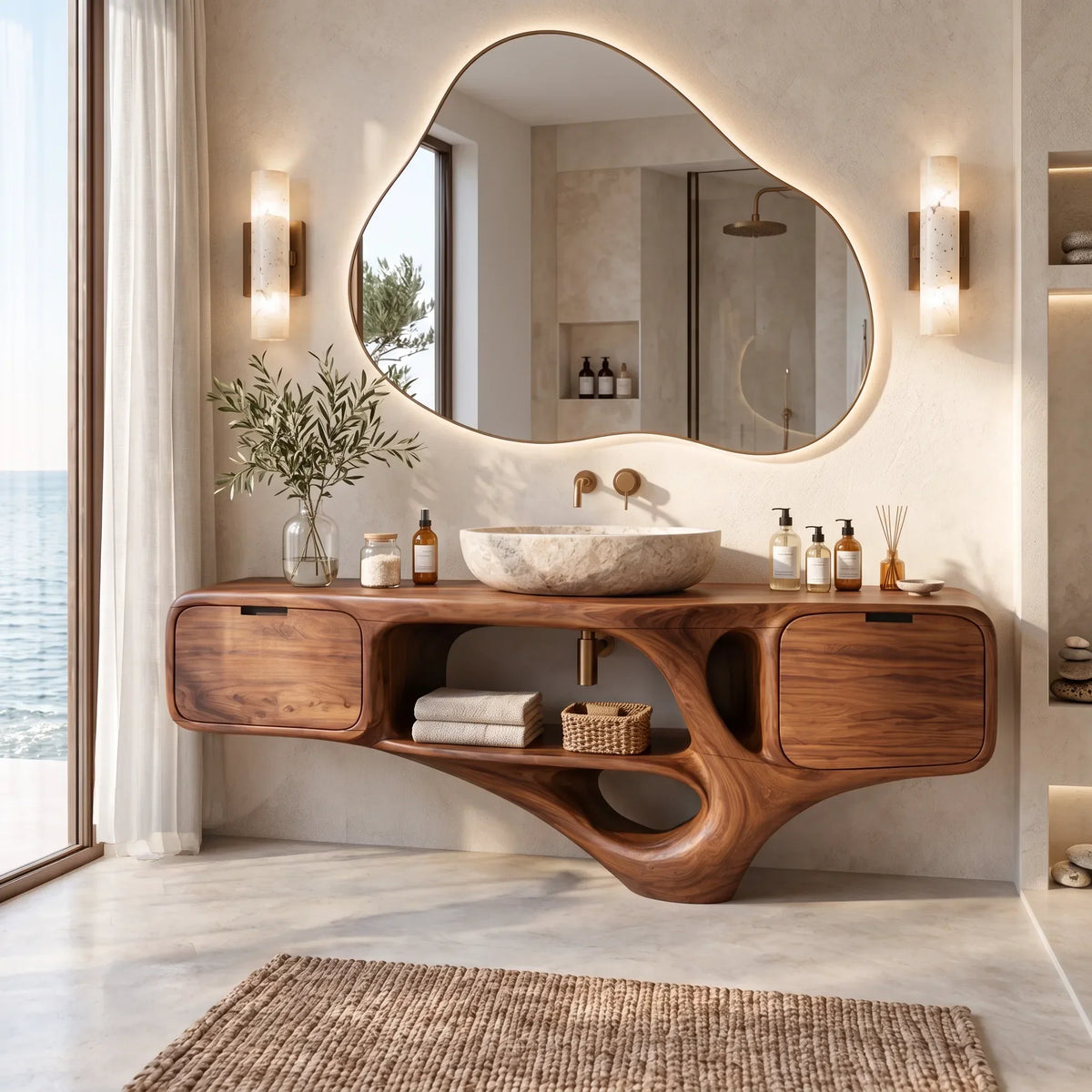 Luxury Bathroom Vanity Dual Cabinets With Open Shelf For Ensuite