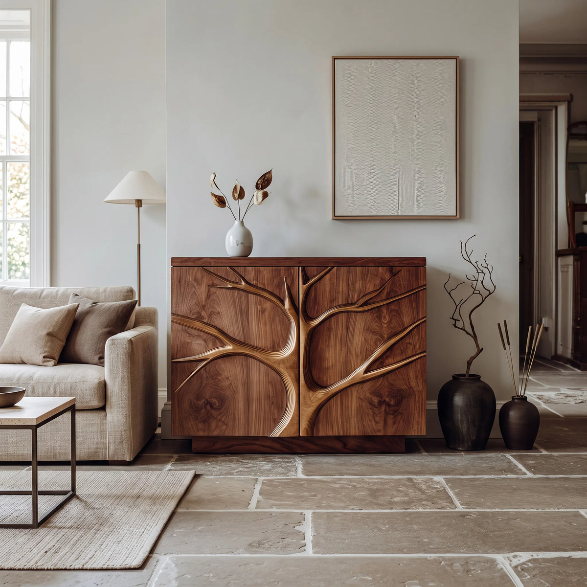 Contemporary Tree Relief Cabinet For Entryway