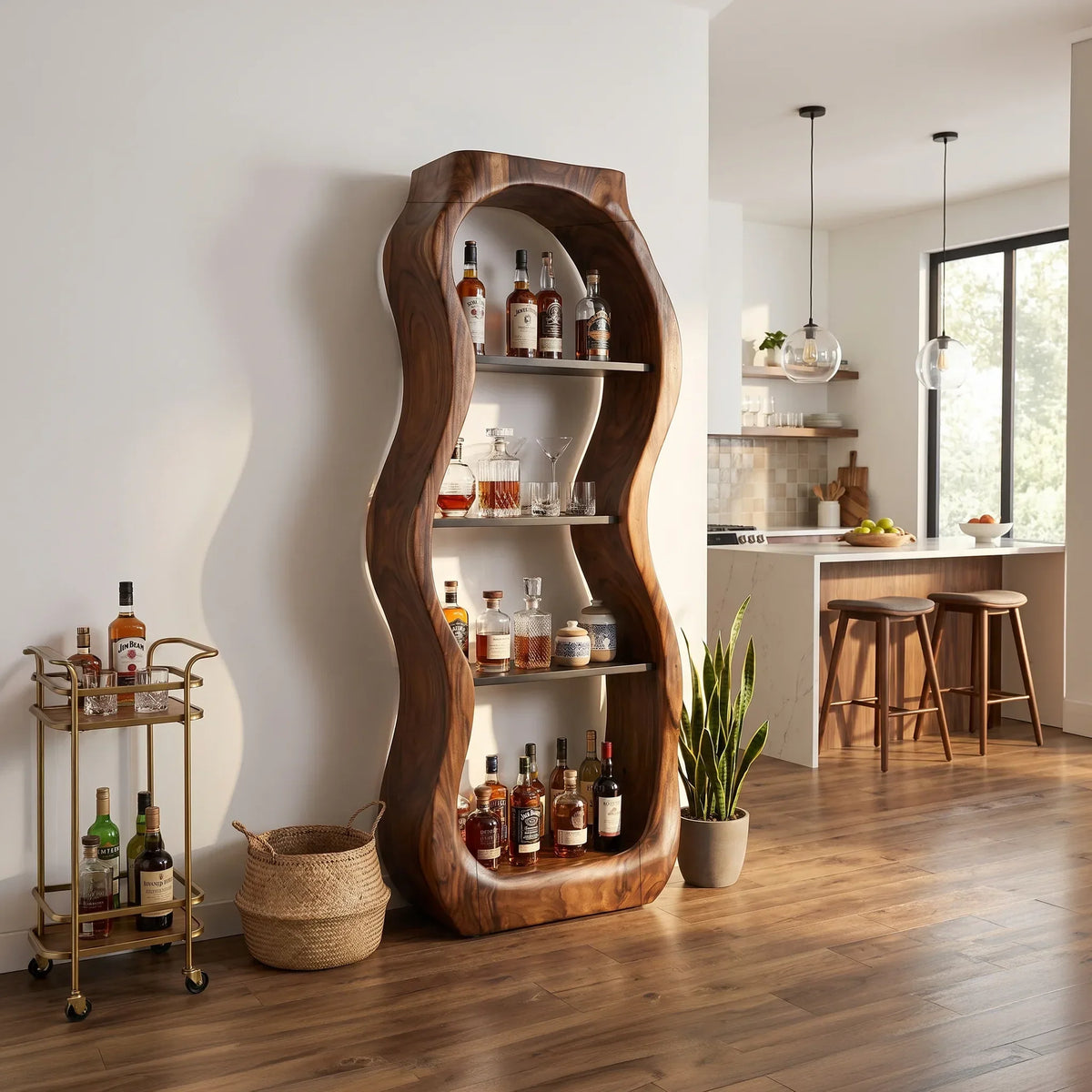 Handcrafted Sculptural Liquor Cabinet Modern Cafe
