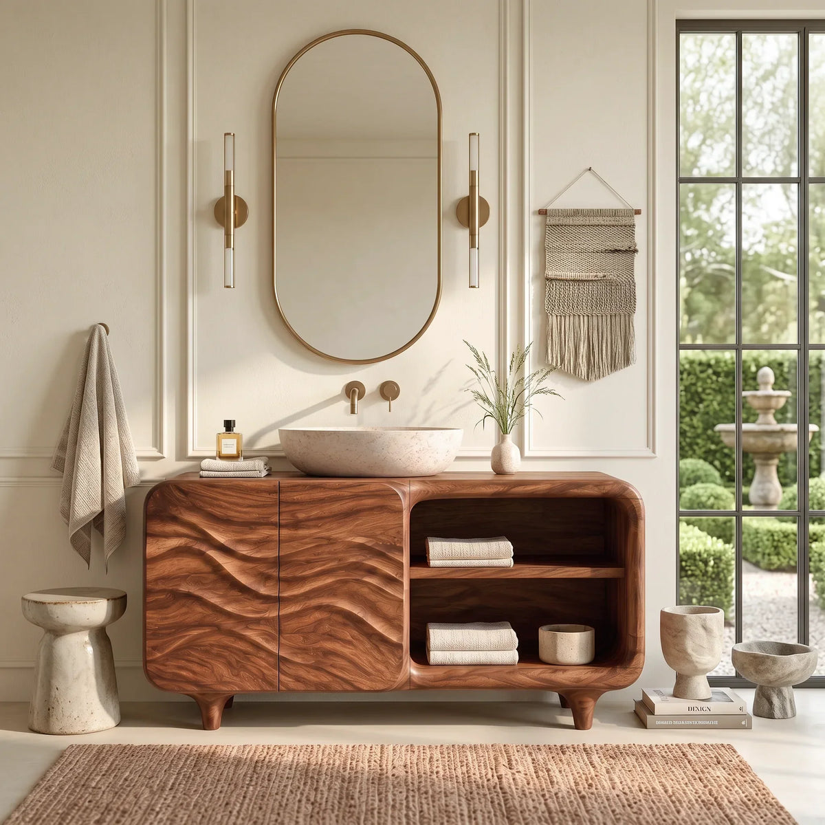 Sculptural Bathroom Vanity Relief Cabinet With Storage For Modern Bathroom