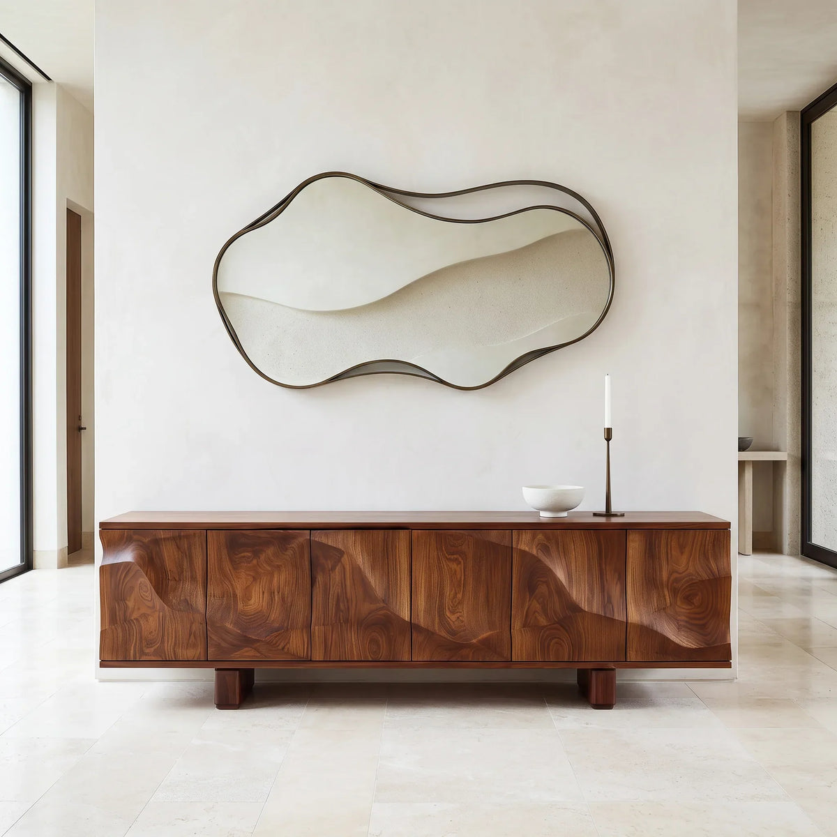 Modern Flowing Carved Sideboard For Living Room