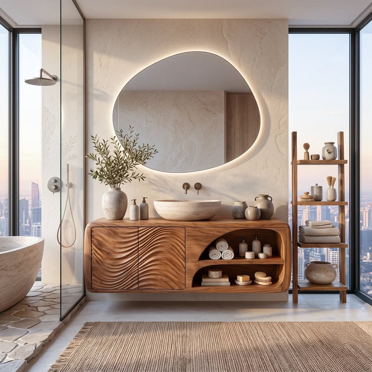 Designer Wall Mounted Bathroom Vanity Curved Shelves For Spa Bathroom