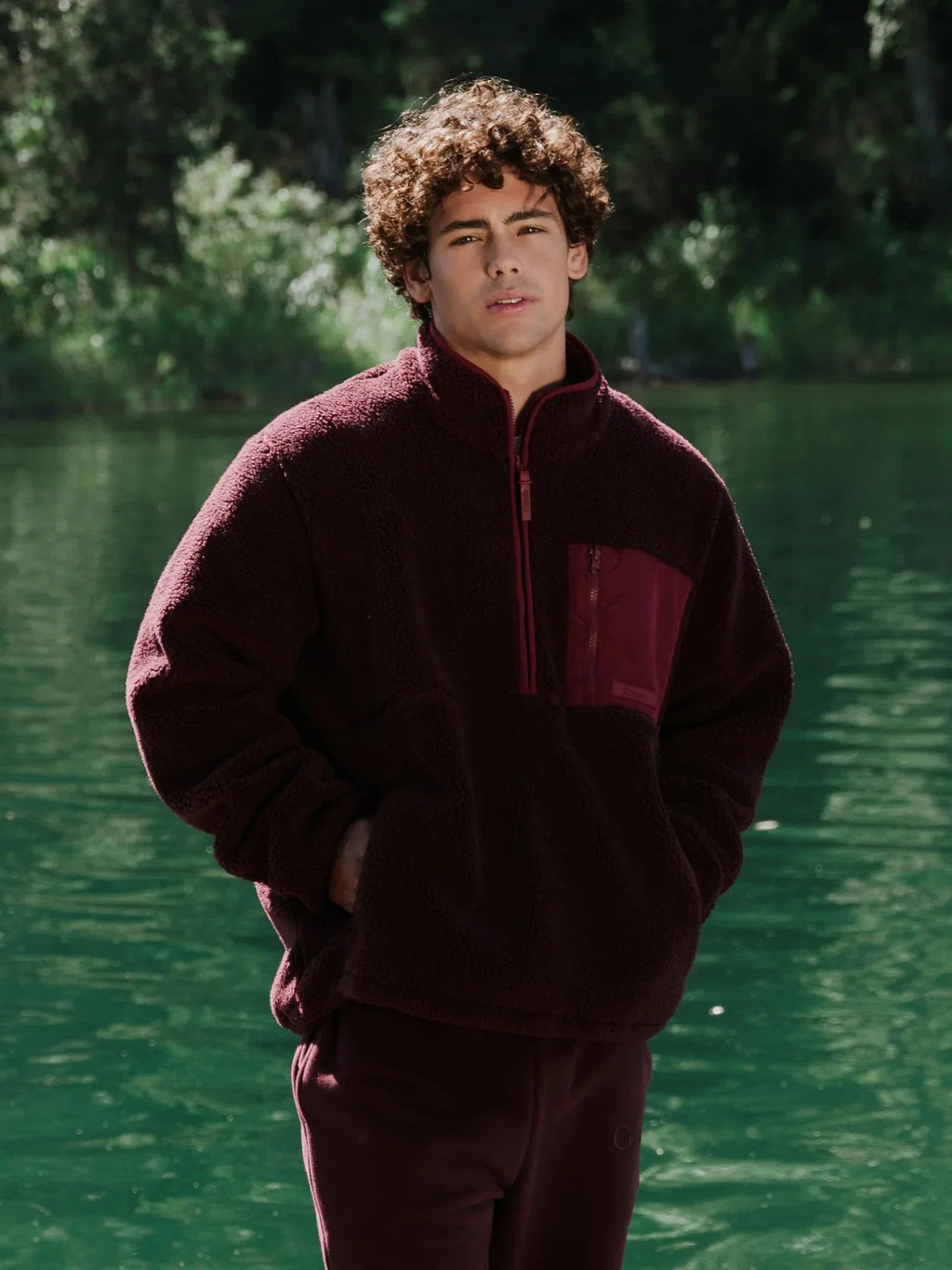 Textured Half-Zip Jacket - Maroon
